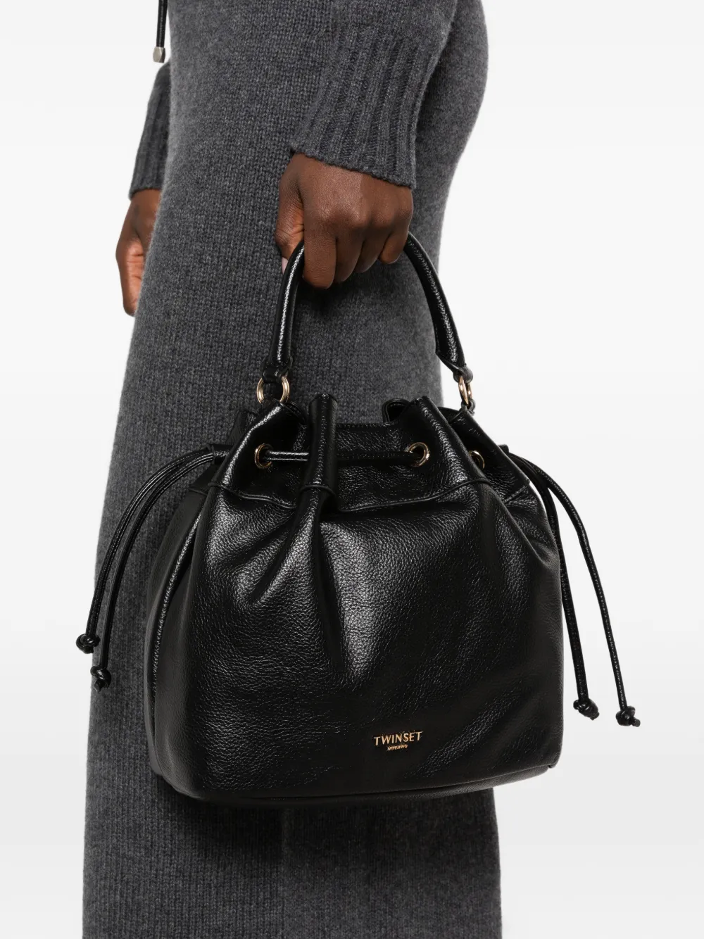 TWINSET Shopper met nerfstructuur en trekkoord Zwart