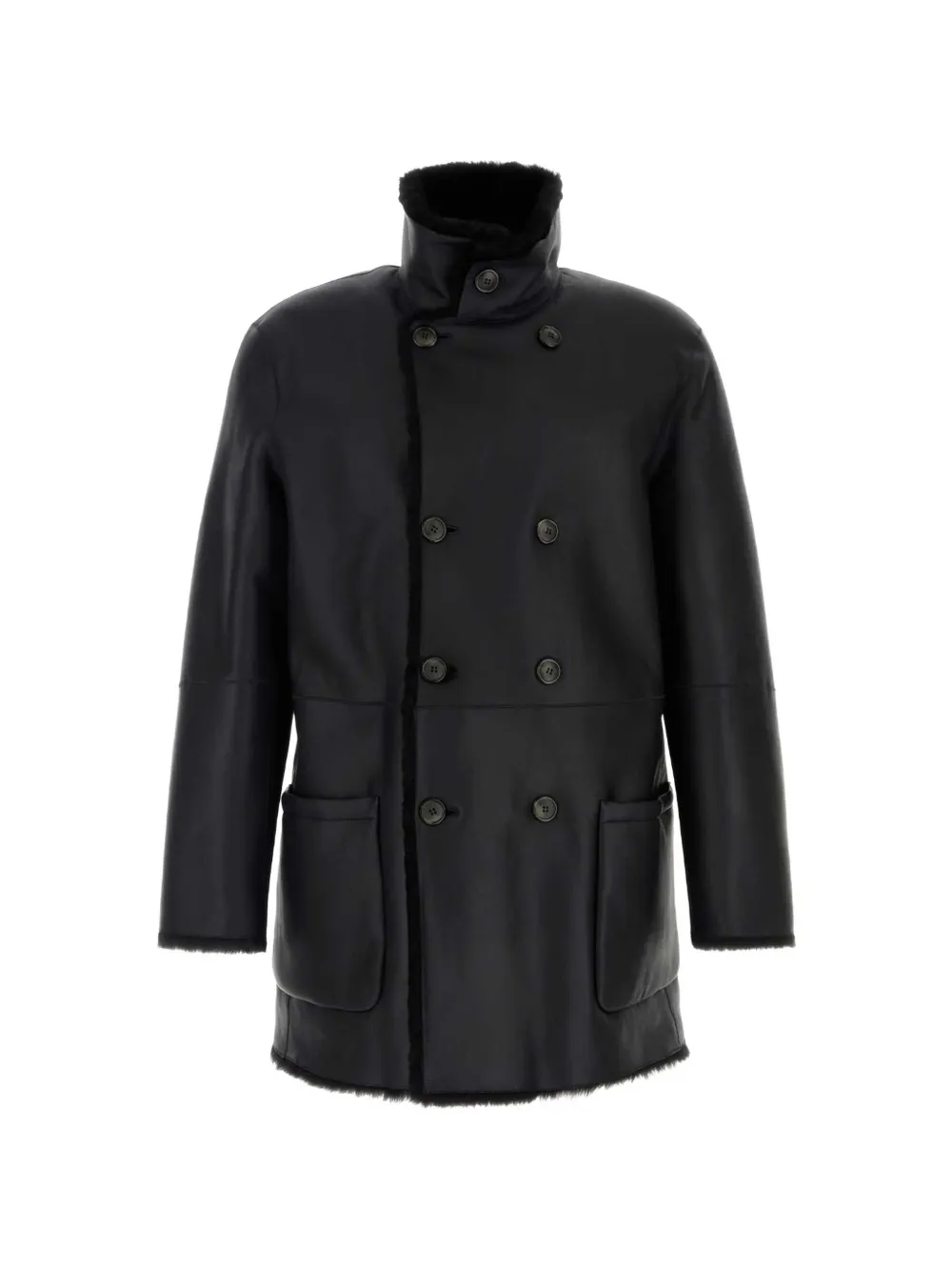 Giorgio Armani double-breasted shearling coat - Nero