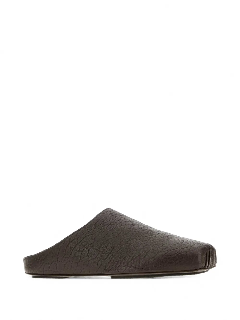Uma Wang Crinkled Leather Slippers In Brown