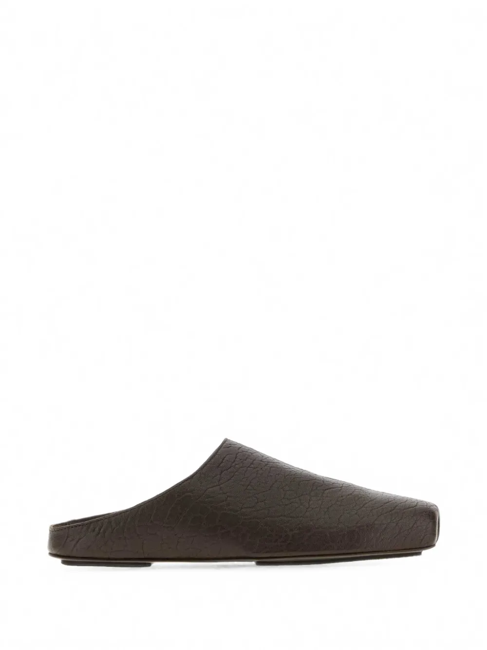 Uma Wang Crinkled Leather Slippers In Brown