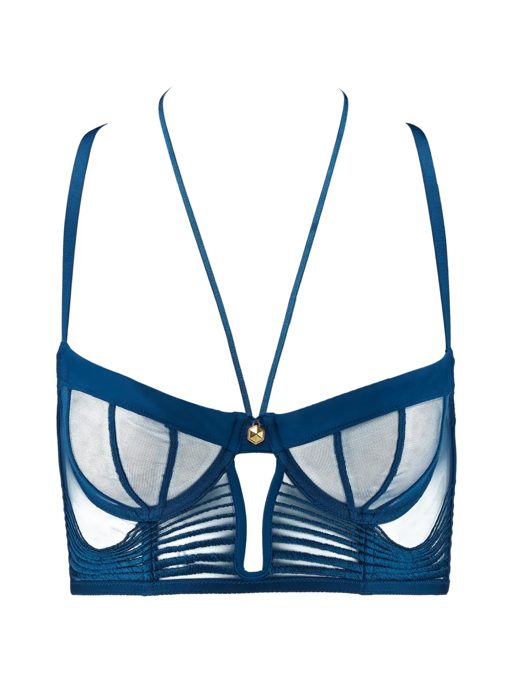 Aubade bustier à broderies et empiècements en résille - Bleu