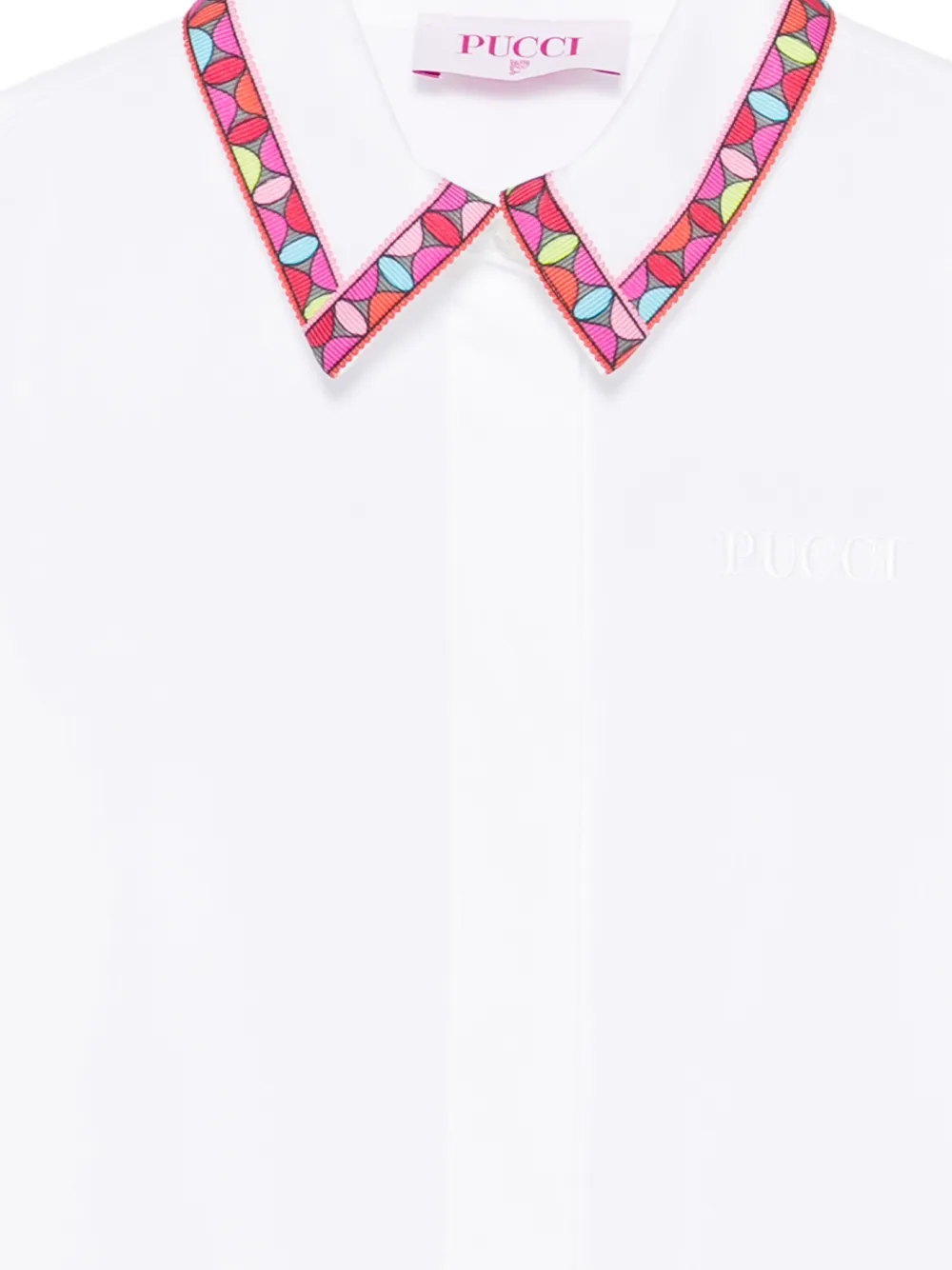 PUCCI Junior geometric-trim embroidered shirt Wit