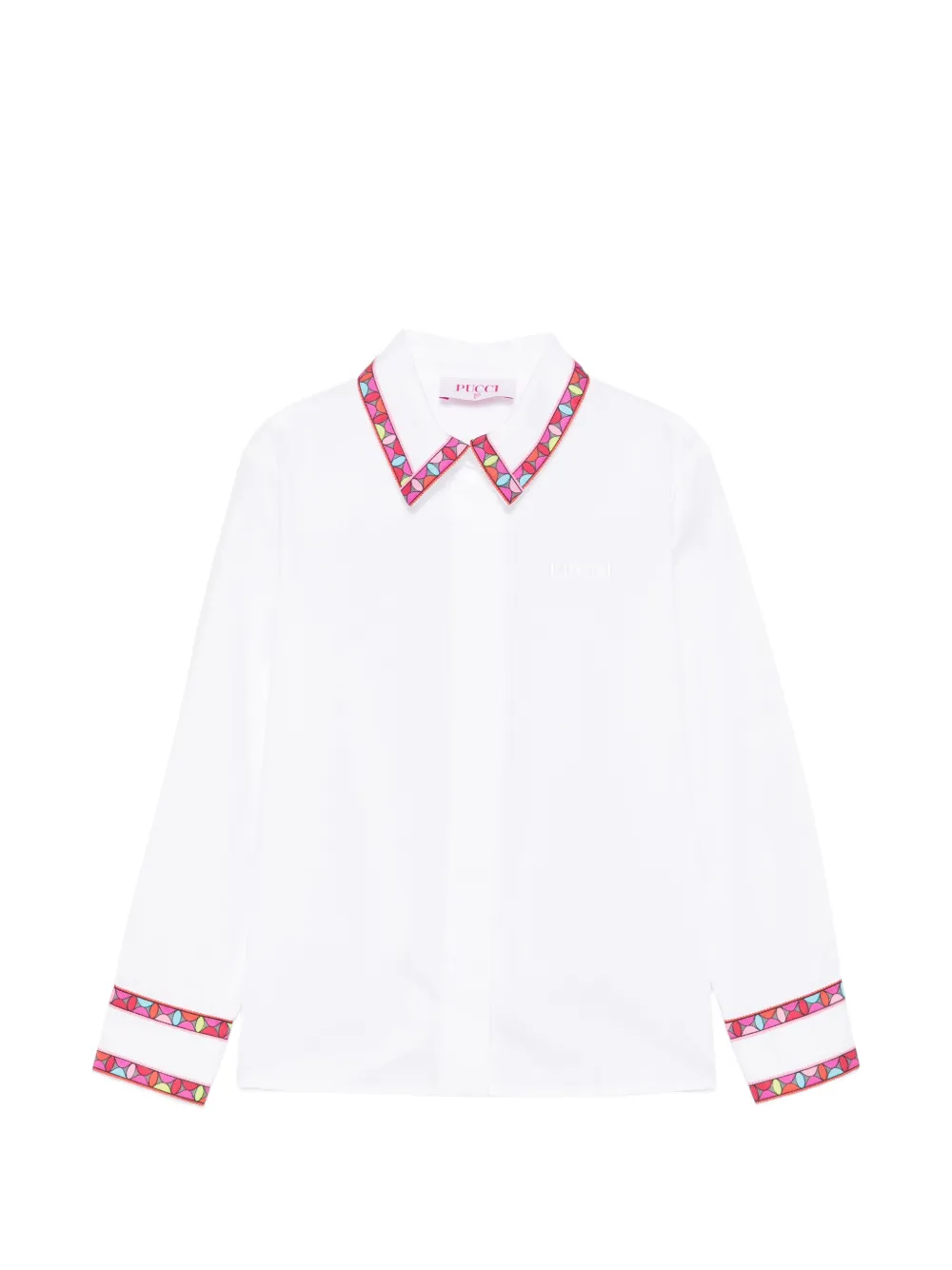 PUCCI Junior geometric-trim embroidered shirt - Bianco