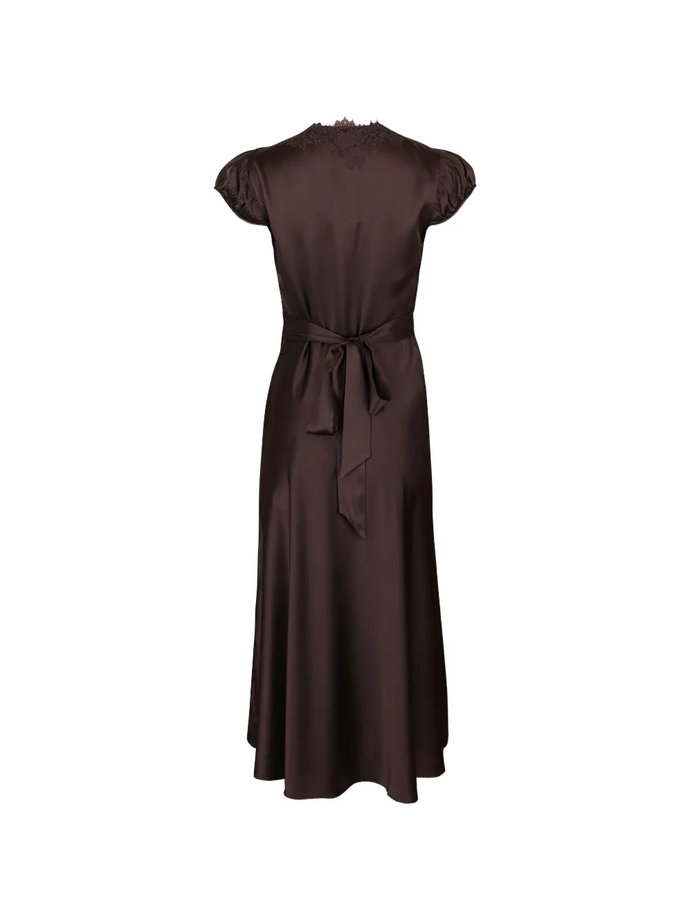 DÔEN Coraline Lace-trimmed Silk Midi Dress in Brown, view 2