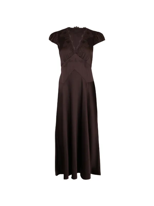 Dôen Coraline Lace-trimmed Silk Midi Dress in Brown