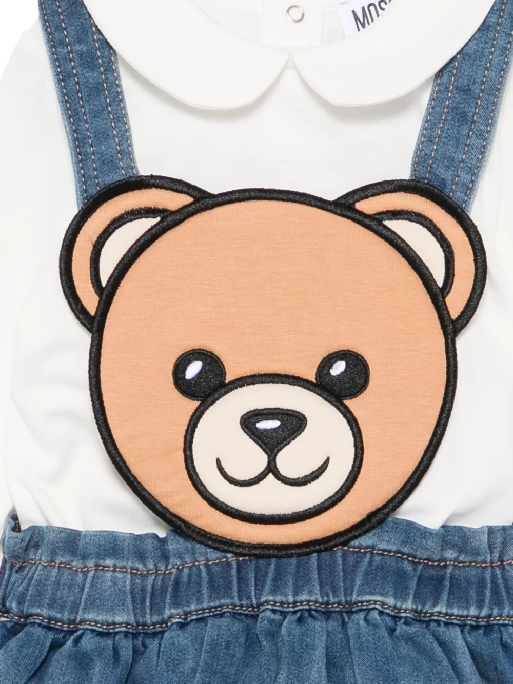 Moschino Kids Teddy Bear denim jurk (set van twee) Wit
