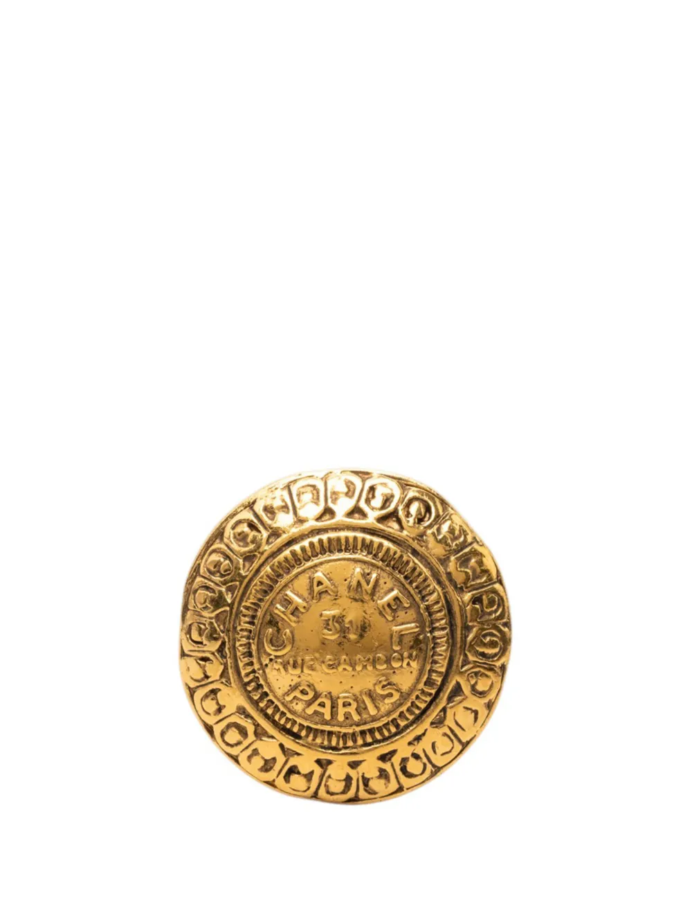 CHANEL Pre-Owned 1970-1980 Gold Plated 31 Rue Cambon Round Brooch costume brooch - Oro