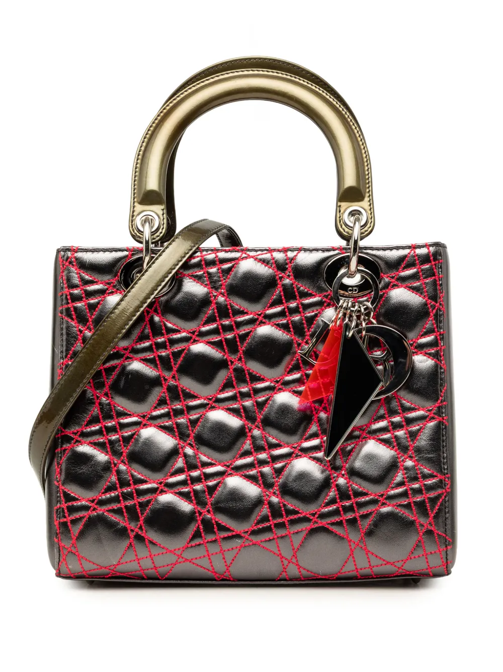 Christian Dior Pre-Owned 2011 Anselm Reyle Medium Metallic Lambskin Cannage Lady Dior satchel - Grigio