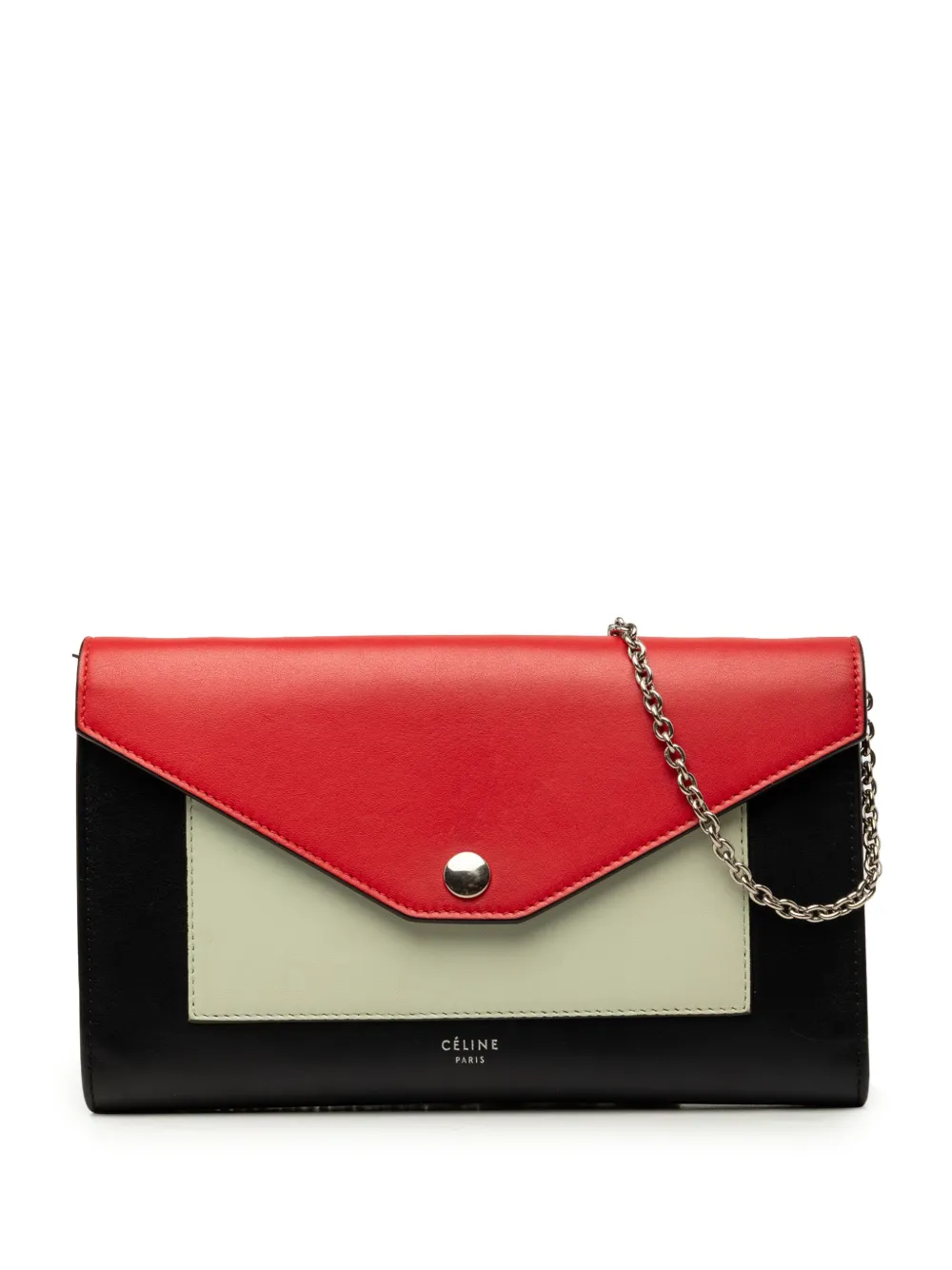 Celine Pre-Owned 2017 Medium Tricolor Leather Pocket Envelope Flap on Chain crossbody bag - Nero
