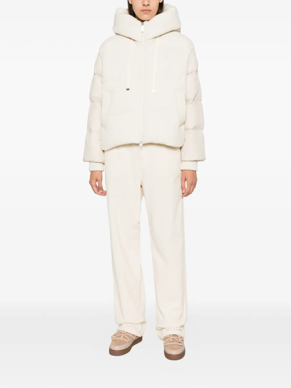 Bomboogie Corduroy-panelled Puffer Jacket In Neutrals