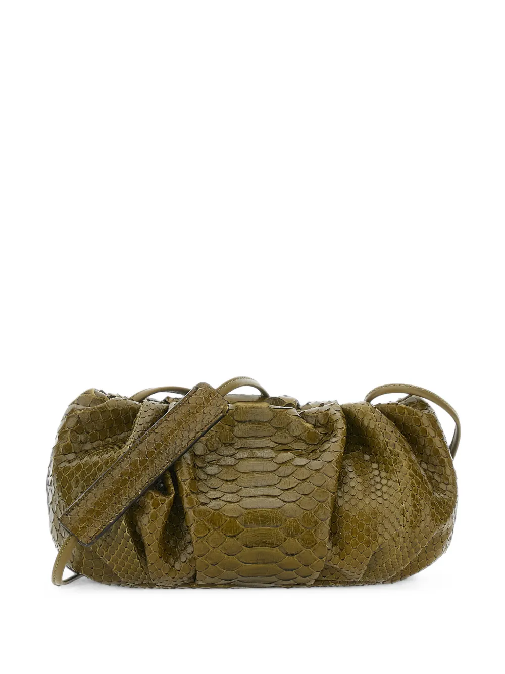BIAGINI Pillow python-skin ruched clutch bag - Verde