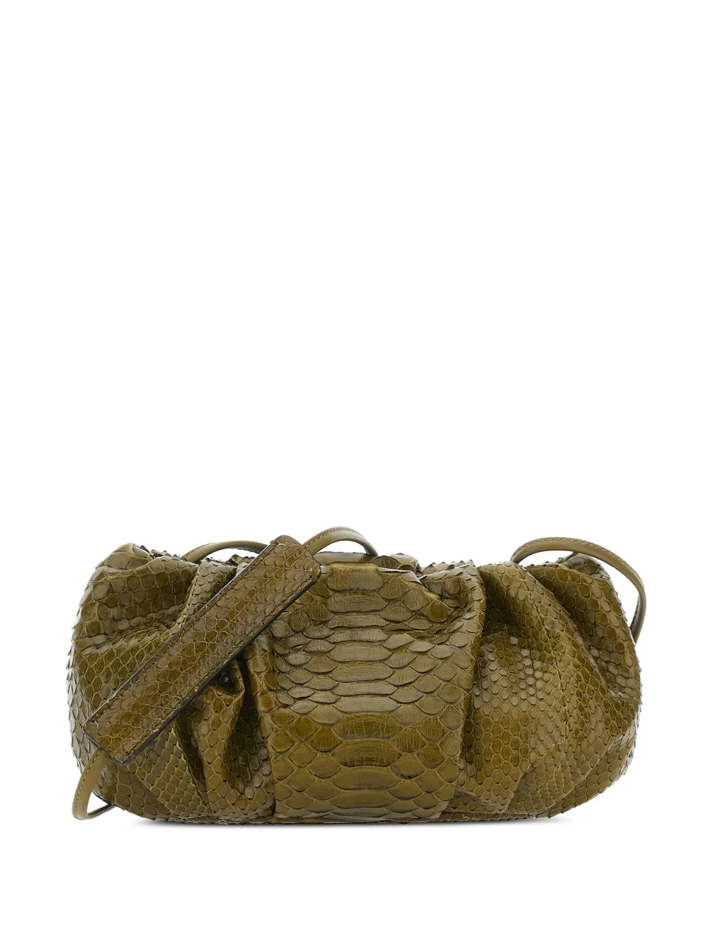 BIAGINI Pillow python-skin ruched clutch bag - Verde