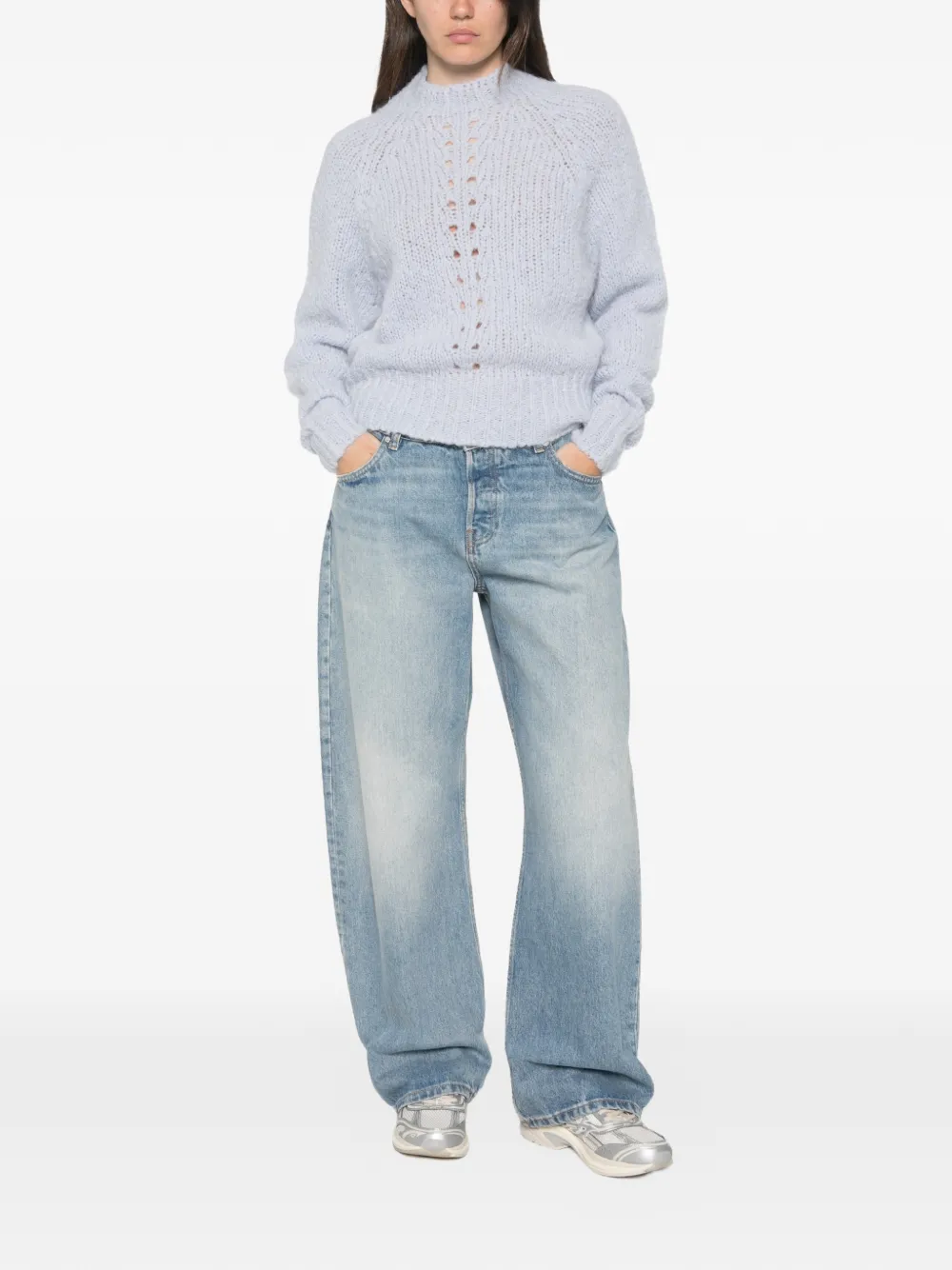 TWINSET pointelle-knit raglan-sleeve sweater Blauw