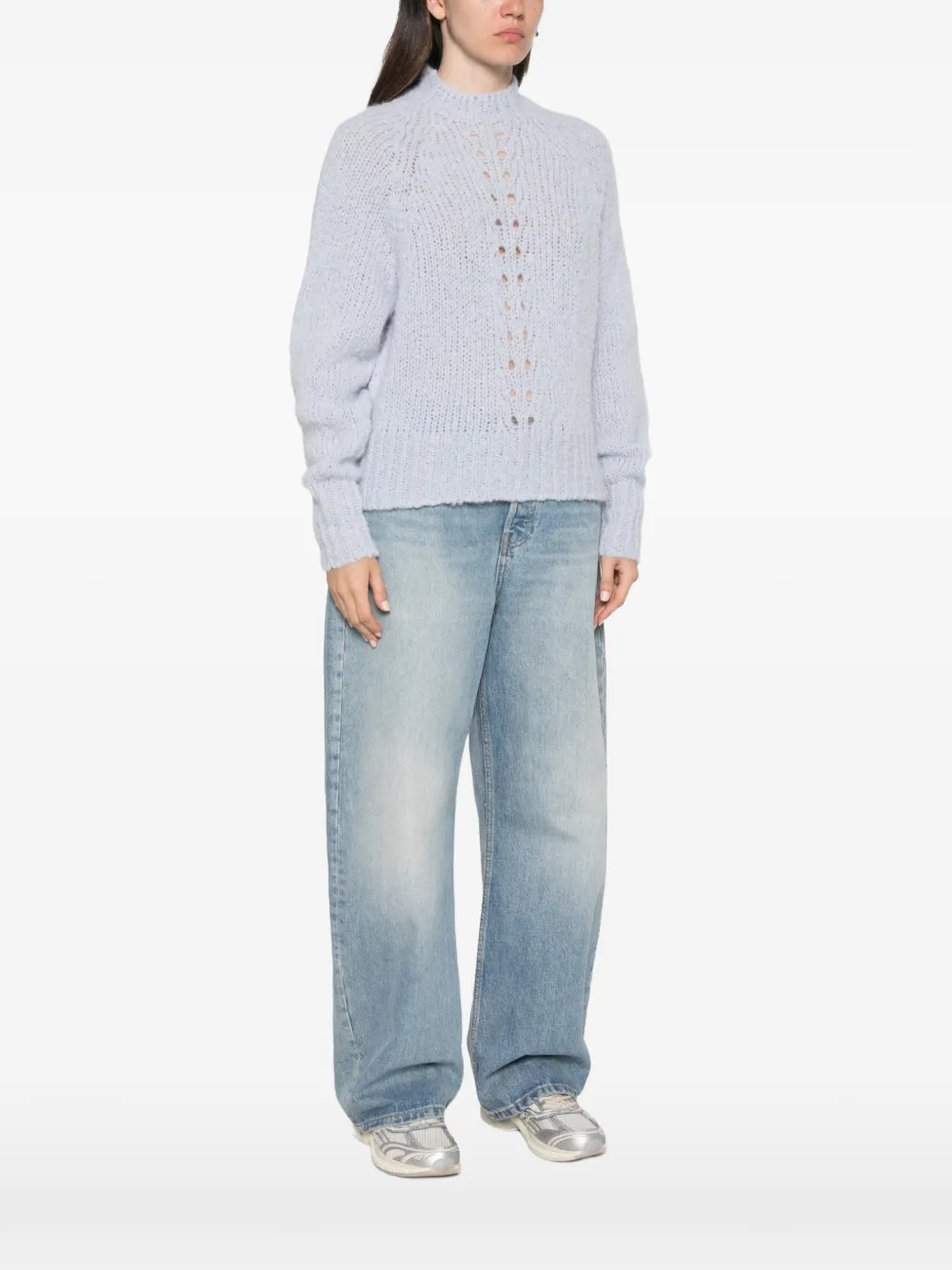 TWINSET pointelle-knit raglan-sleeve sweater Blauw