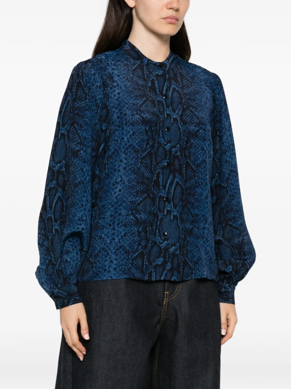 TWINSET Blouse met pofmouwen en slangenprint Blauw
