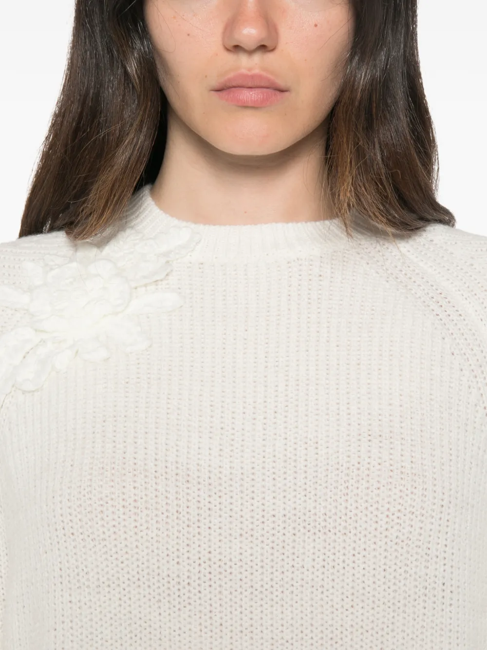 TWINSET Ribgebreide trui met bloemapplicatie Wit