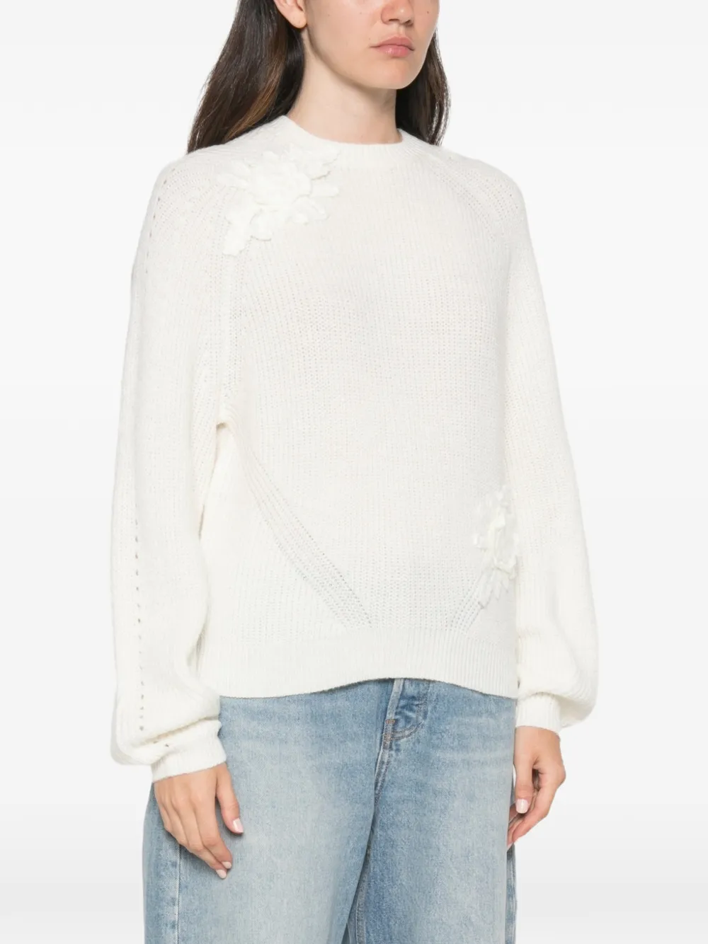 TWINSET Ribgebreide trui met bloemapplicatie Wit