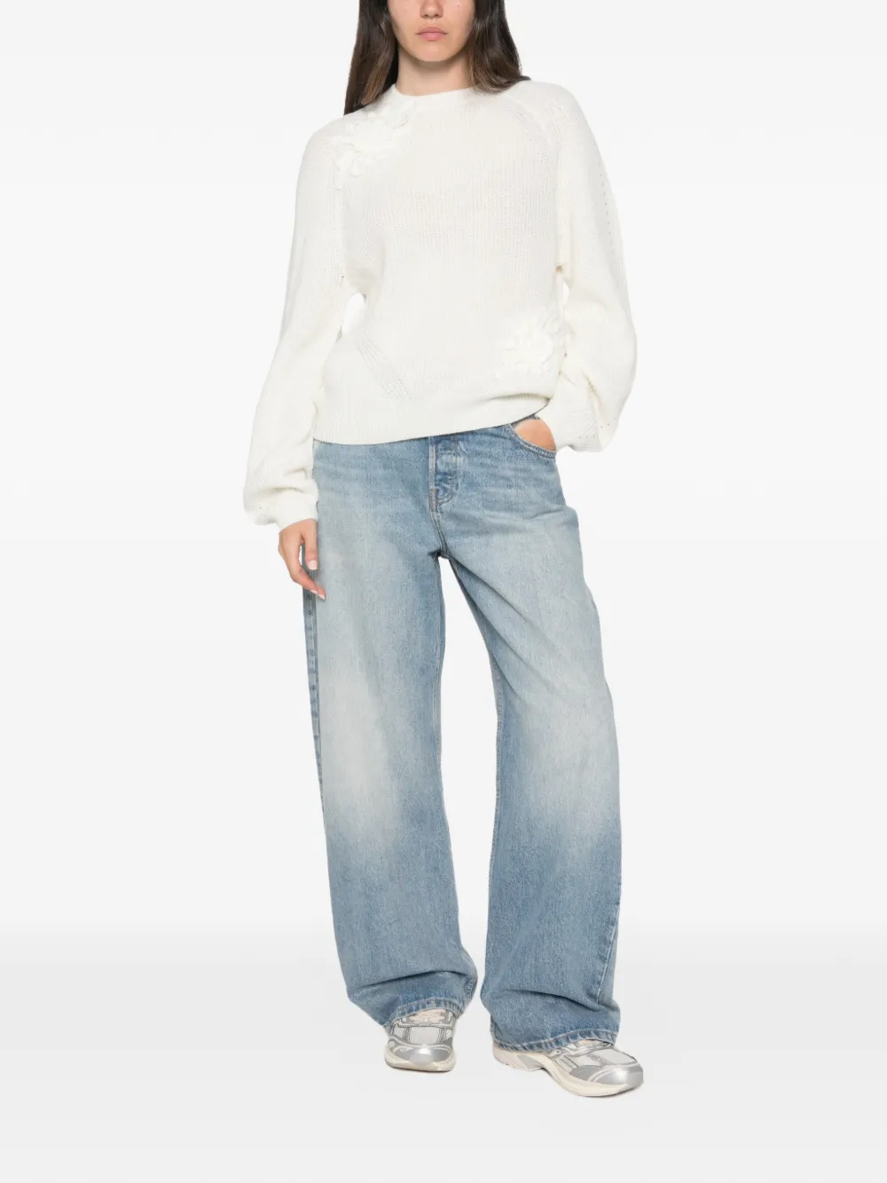 TWINSET Ribgebreide trui met bloemapplicatie Wit