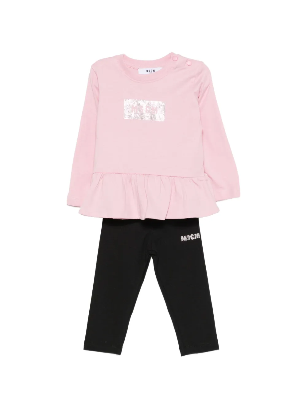MSGM Kids logo-embellished ruffled top and leggings set - Rosa