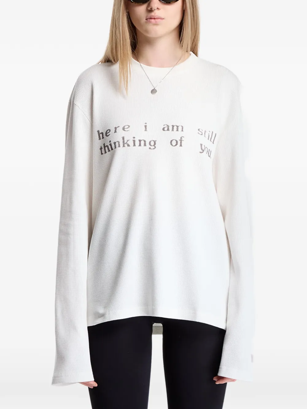 MISBHV Wafelgebreid T-shirt met tekst Wit