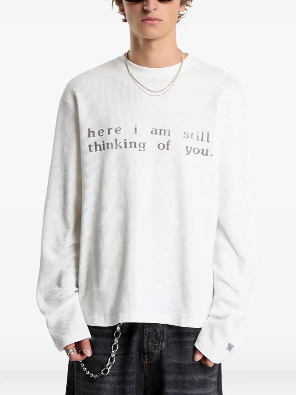 MISBHV Wafelgebreid T-shirt met tekst Wit