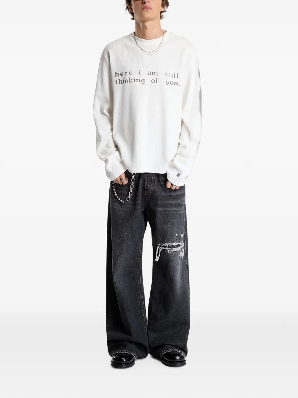 MISBHV Wafelgebreid T-shirt met tekst Wit