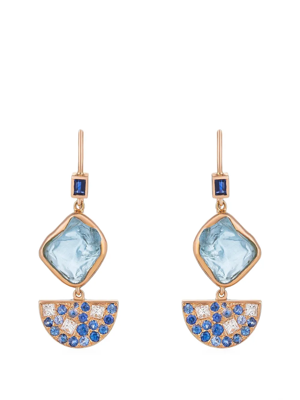 CLARA CHEHAB Half Moon aquamarine, blue sapphire and diamond drop earrings - Oro