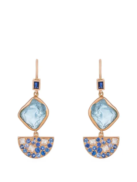 CLARA CHEHAB Half Moon aquamarine, blue sapphire and diamond drop earrings