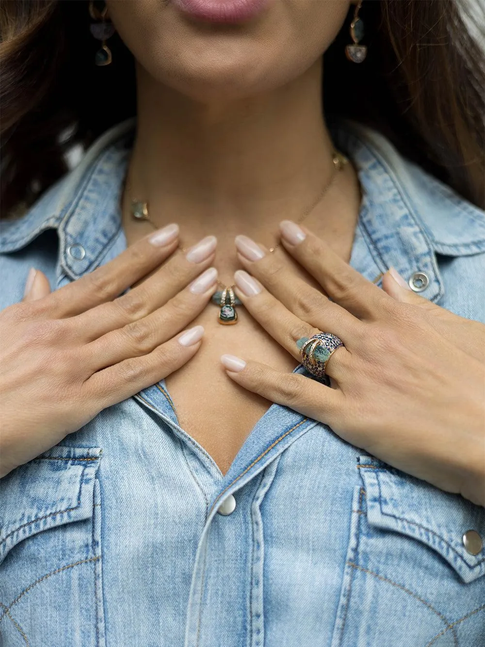 CLARA CHEHAB Lunar Bombee aquamarine and sapphire ring · 6 3/4
