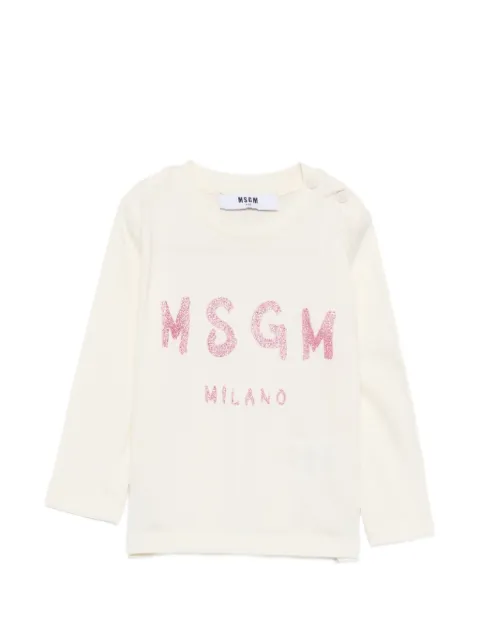 MSGM Kids glitter-logo long-sleeve T-shirt