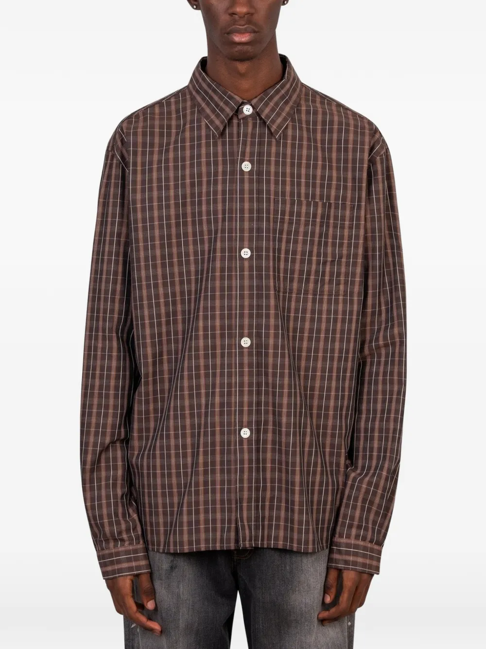 Another Aspect 4.0 Check-pattern Shirt In Brown