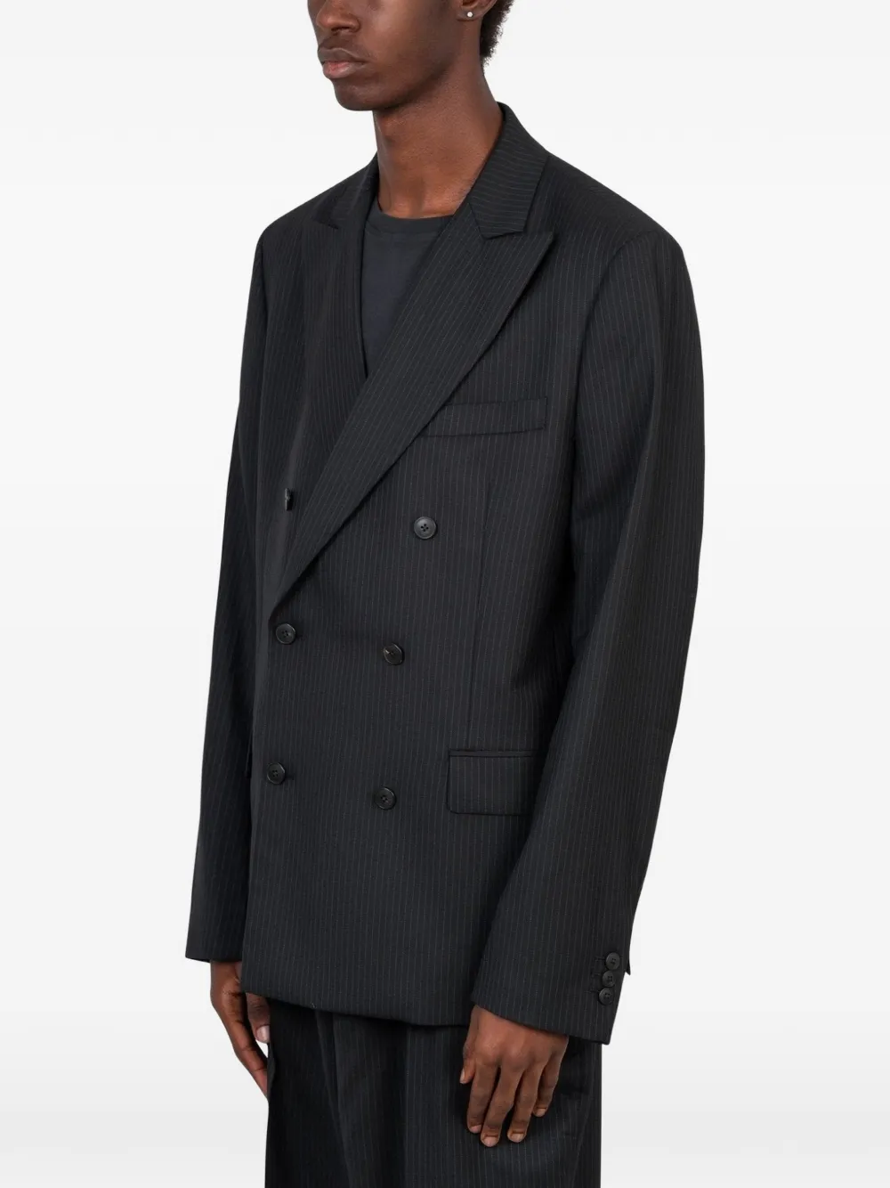 Another Aspect 2.0 blazer met krijtstreep en dubbele rij knopen Zwart