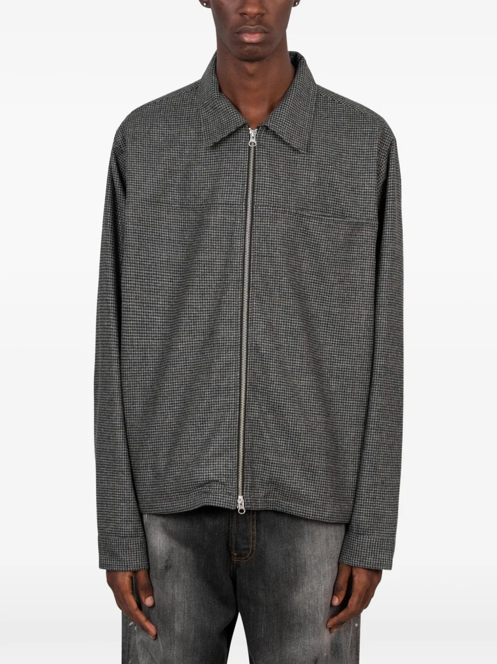 Another Aspect 3.0 Check Zip-up Shirt Jacket In Gray