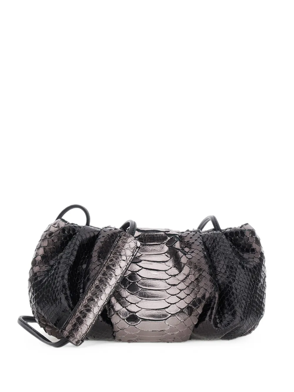 BIAGINI Pillow ruched python-skin clutch bag - Nero