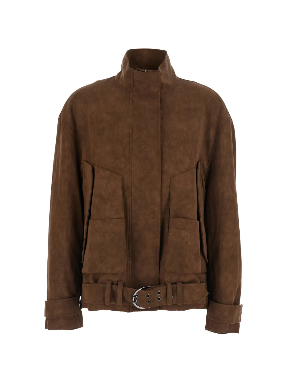 Rame Belted Faux-suede Jacket In Brown