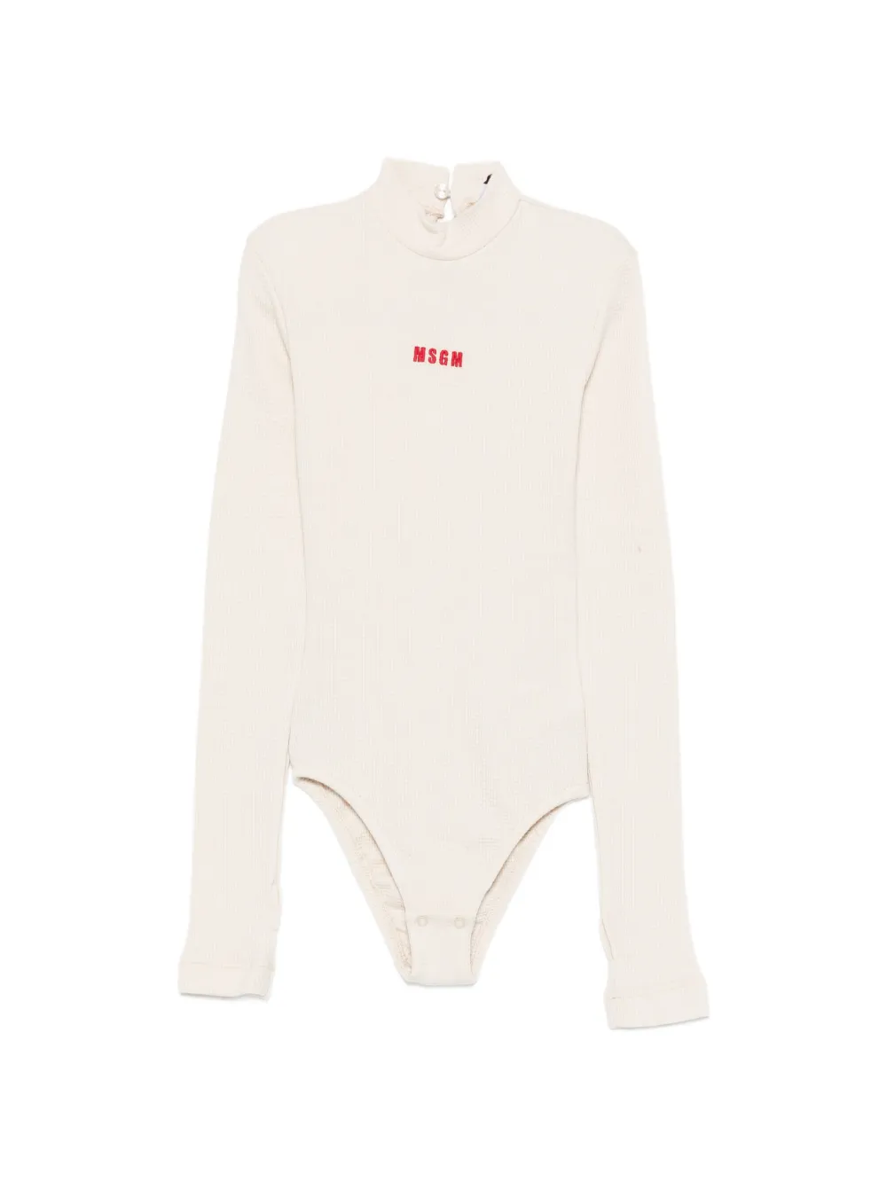 MSGM Kids logo-embroidered waffle-knit bodysuit - Toni neutri