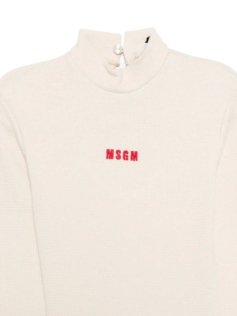 MSGM Kids Wafelgebreide body met geborduurd logo Beige
