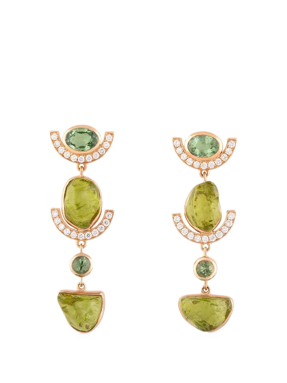 CLARA CHEHAB Irene Long Sequence green sapphire, peridot and diamond earrings - Oro