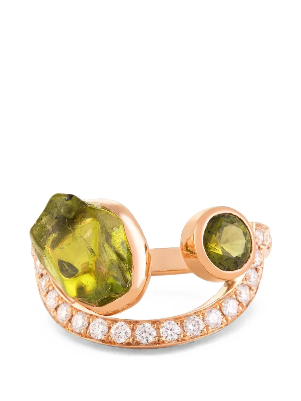 CLARA CHEHAB Irene Half Moon tourmaline, diamond and peridot ring - Oro