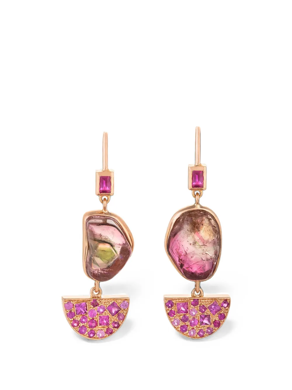 CLARA CHEHAB Half Moon sapphire and watermelon tourmaline drop earrings