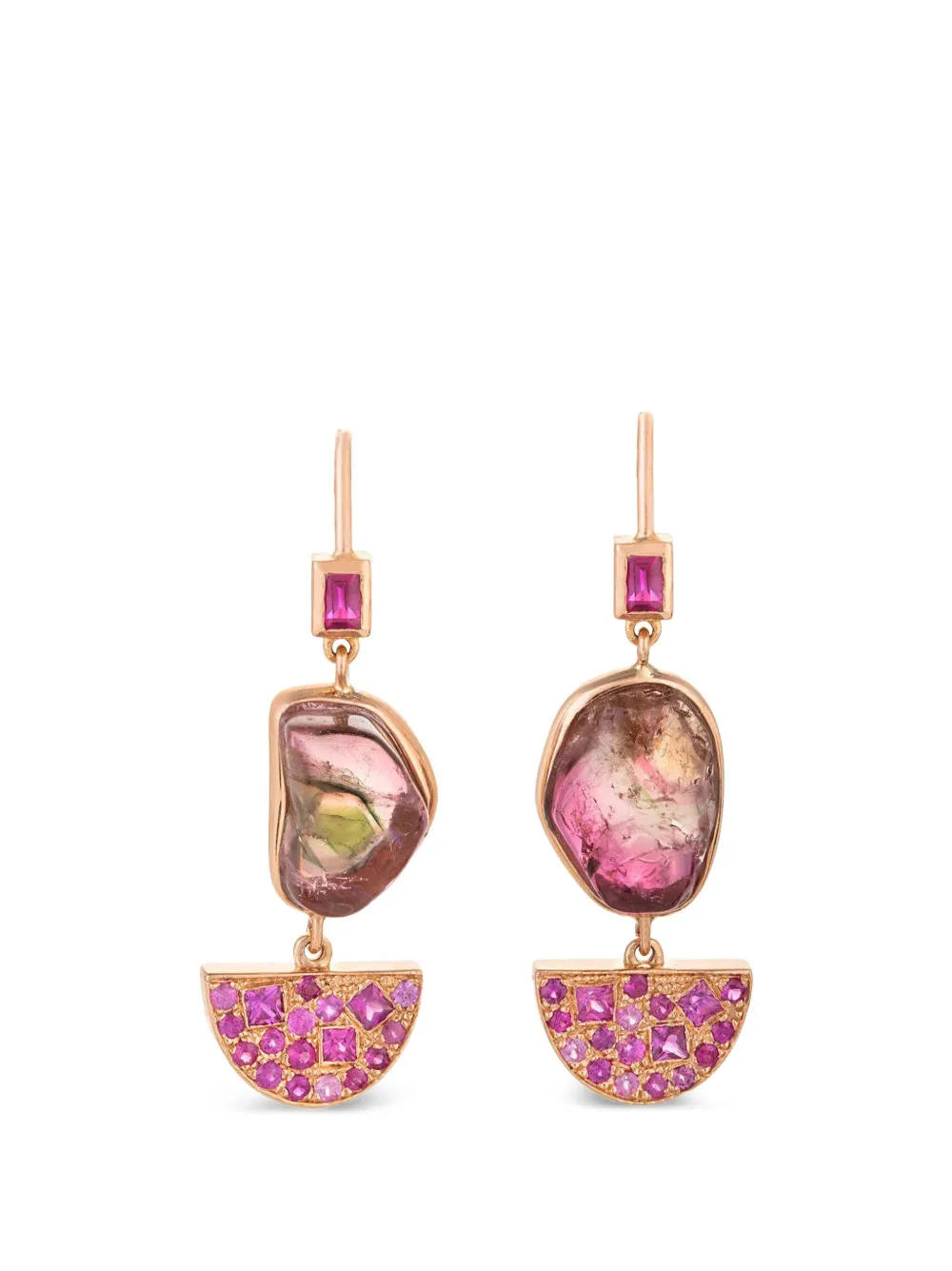 CLARA CHEHAB Half Moon sapphire and watermelon tourmaline drop earrings