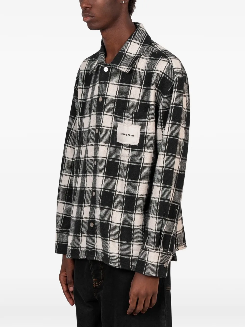 Bram s Fruit Flanellen shirtjack met geruit patroon en logo-patch Zwart