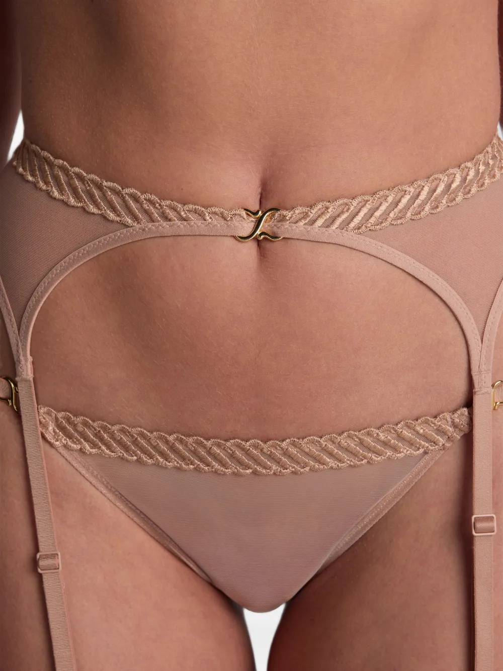 Aubade Sheer Emotion jarretelgordel met borduurwerk Beige