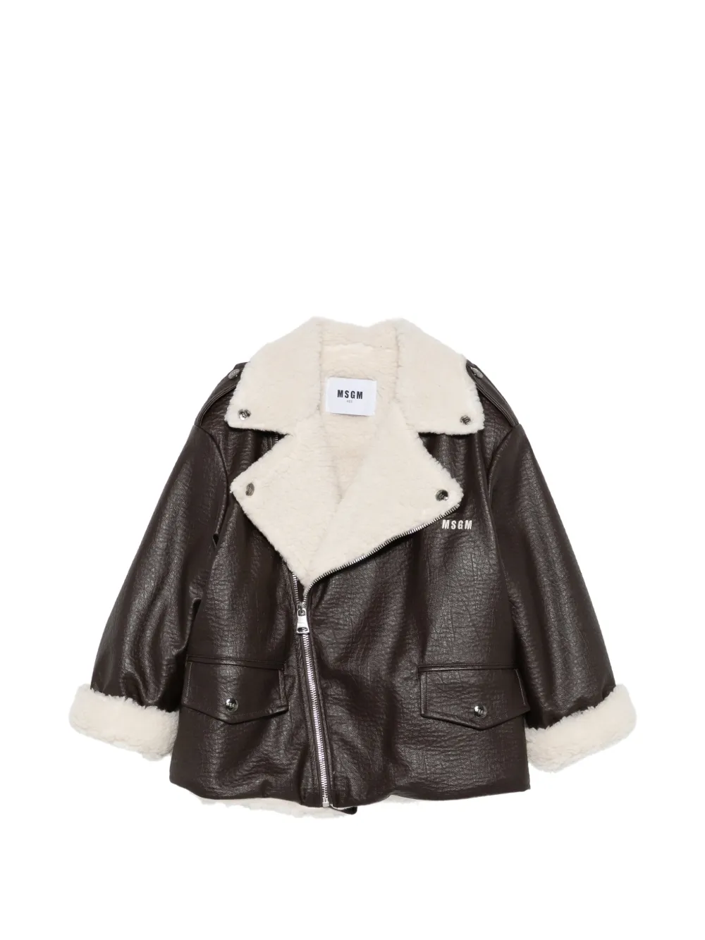 MSGM Kids shearling-trim jacket - Marrone