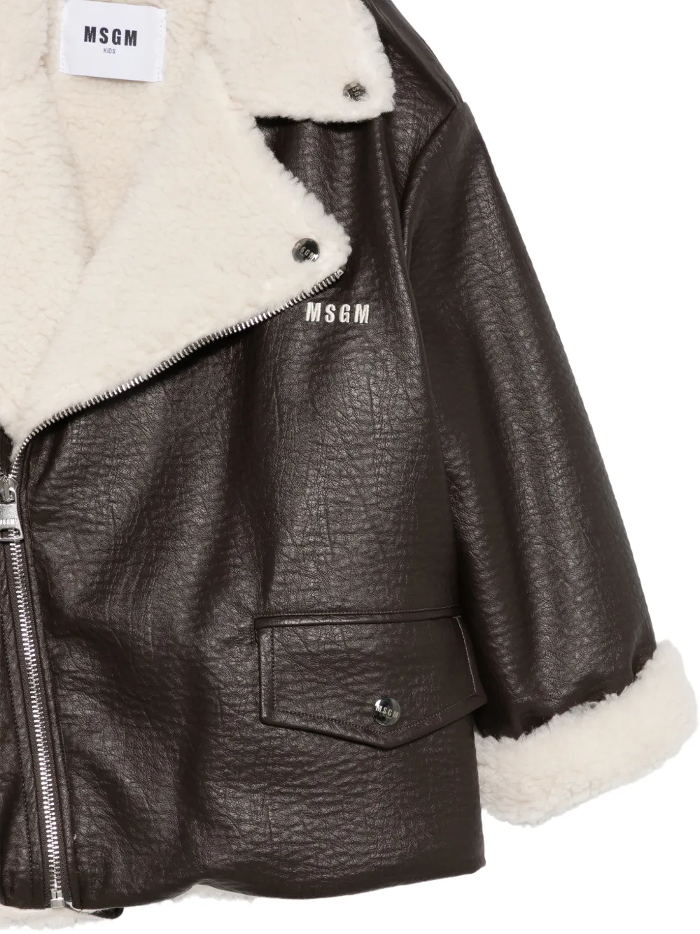 MSGM Kids Bikerjack met afwerking van imitatiebont Bruin