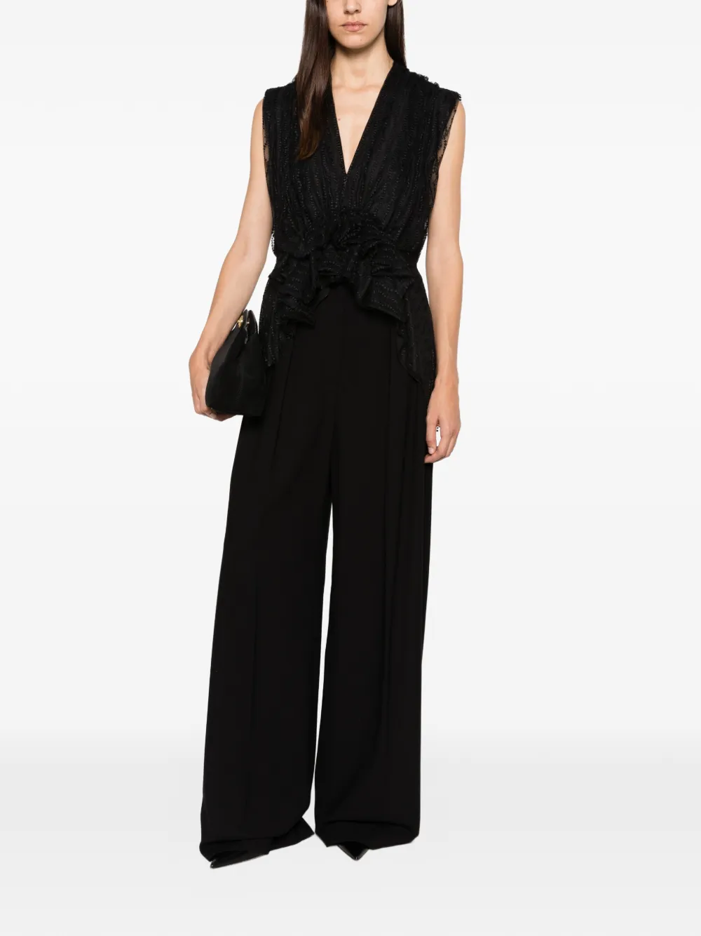 Alberta Ferretti ruffled-hem top Zwart