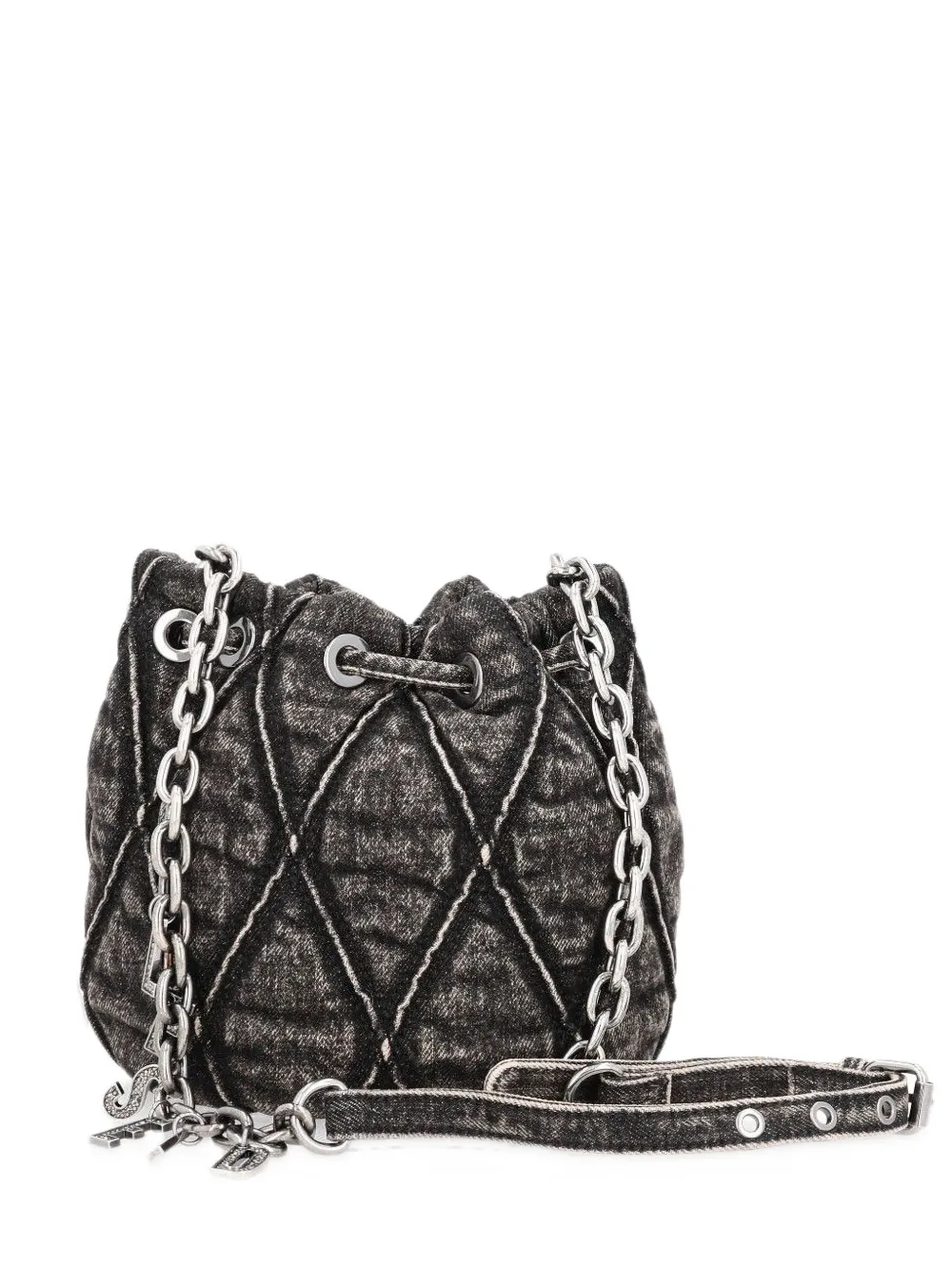 Diesel Charm-D - bucket bag in acid-wash quilted denim - Grigio