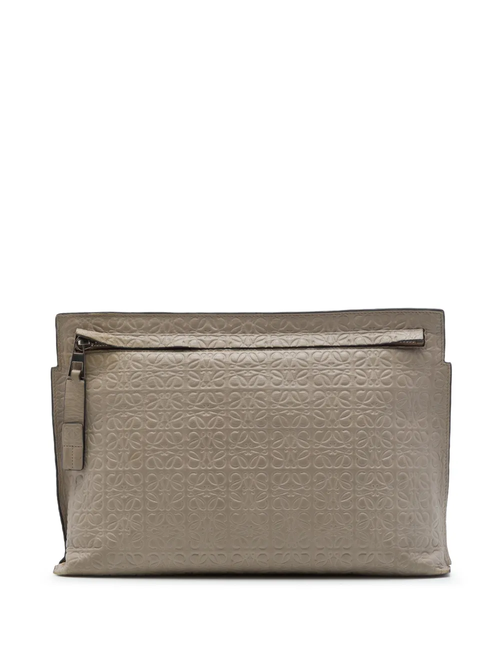 Loewe Pre-Owned 2016 Embossed Anagram Leather Repeat T clutch bag - Marrone