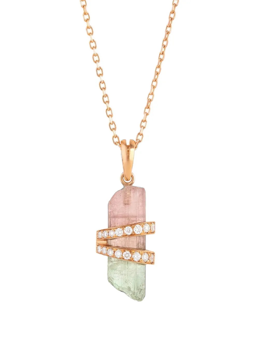 CLARA CHEHAB medium Elemental diamond and watermelon tourmaline pendant necklace - Oro