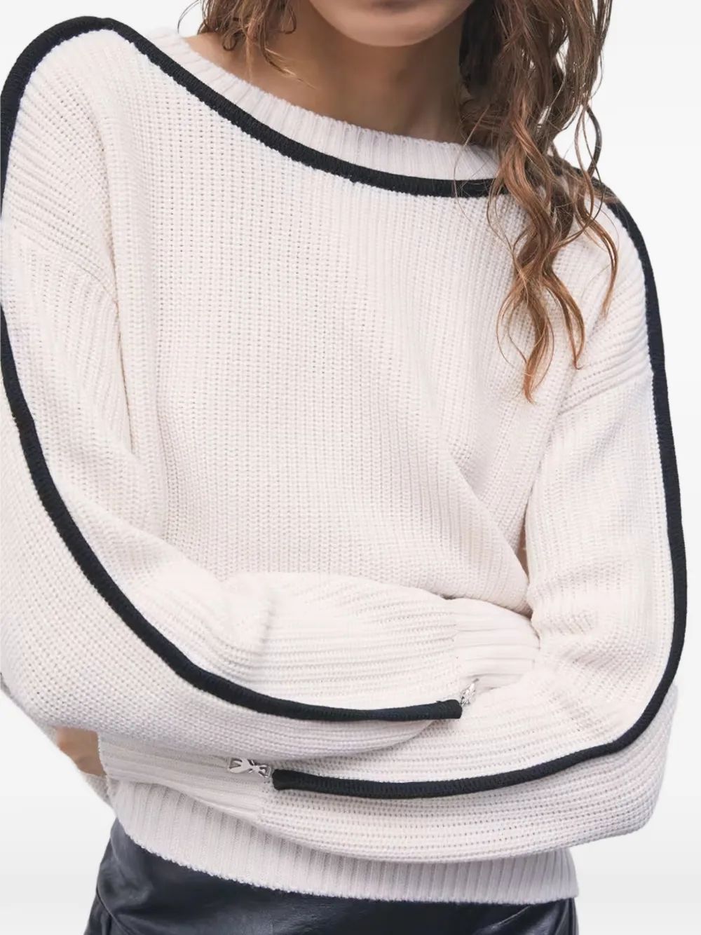 Patrizia Pepe Sweater met contrasterende afwerking en ritsdetail Beige
